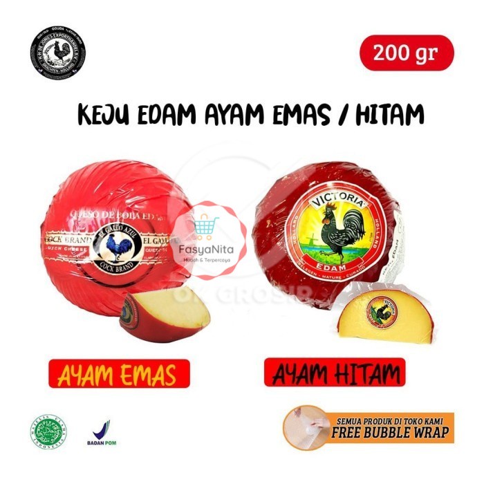 

Keju Edam Cheese Ayam Emas El Gallo / Hitam De Jong (200 gr) - AymHtm Ori Pack - FasyAnita Mart Denpasar