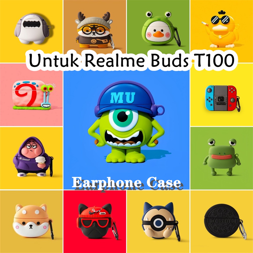 【variety】Untuk Realme Buds T100 Case Kartun Katak hijau Soft Silicone Kasus Telpon telinga Earphone 