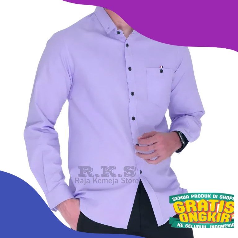 Kualitas Premium.. Kemeja Lilac Pria Ungu Muda Kualitas Premium | Kemeja Polos Pria Sage Green Casua