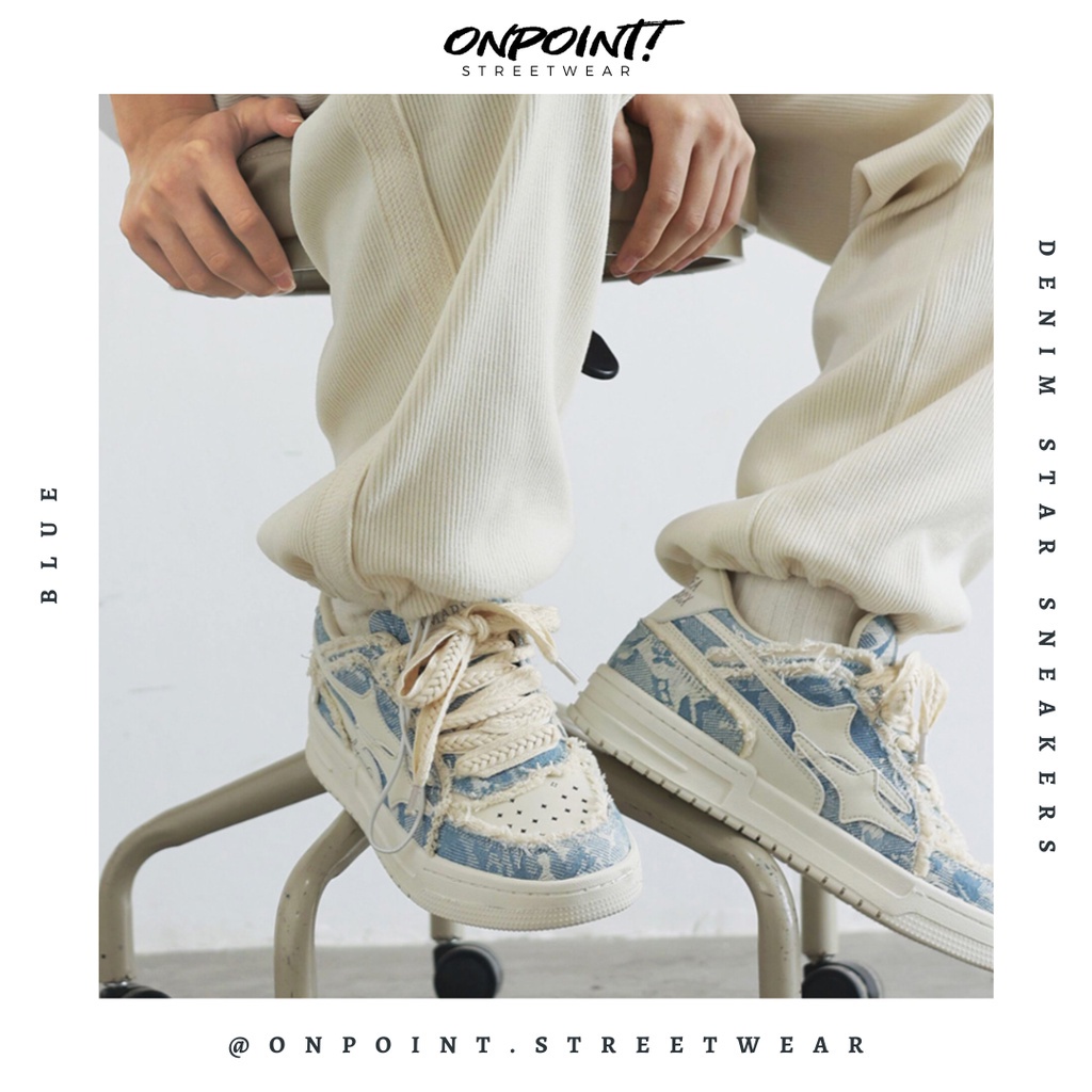 Denim star sneakers - sepatu sneakers pria korea original streetwear sneakers putih sepatu wanita ko