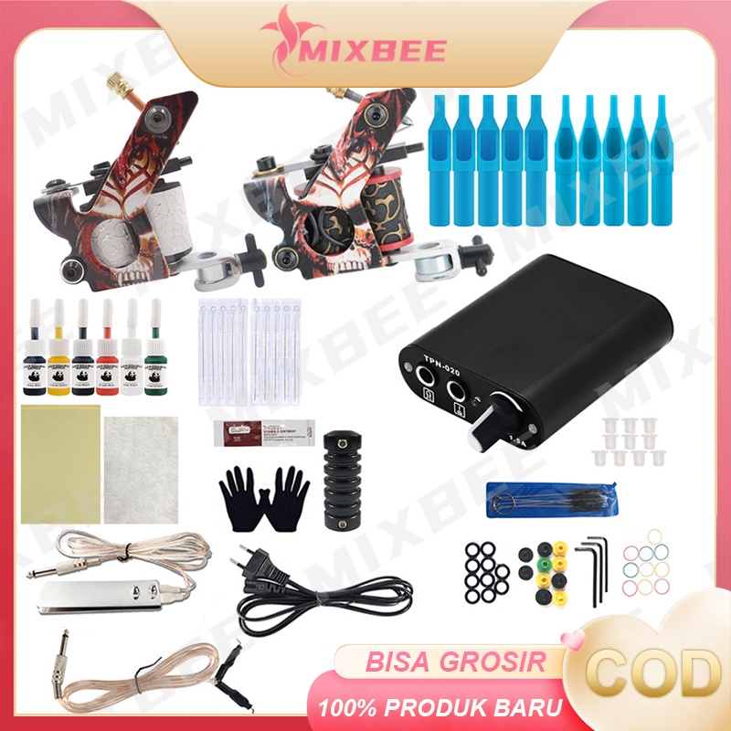 Penjual Tato Pemula Set Penjual Laris Mesin Tembak PRO 2 Kit Tato Pemula Set Sumber Daya Listrik Tin