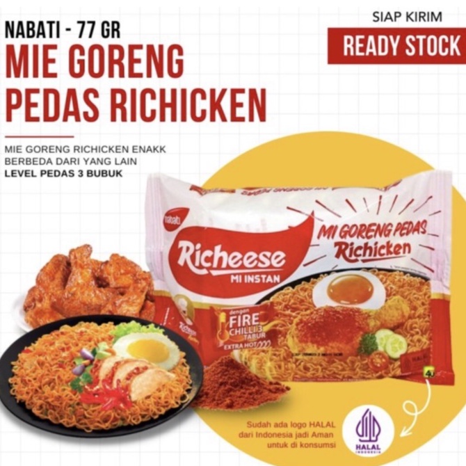 RICHEESE Richicken Mie Goreng Pedas MI INSTAN GORENG RASA AYAM PEDAS ORIGINAL