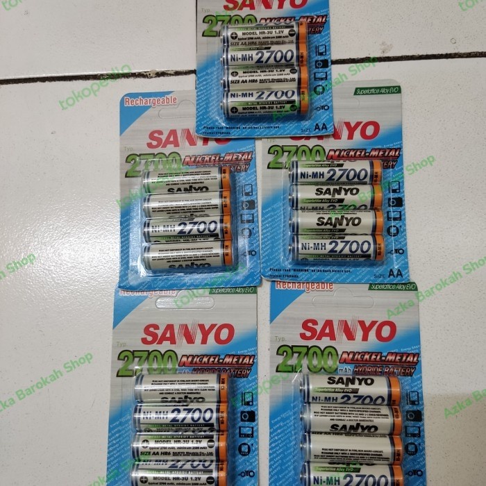 Baterai Batre Batrai Sanyo AA A2 2700 mAh isi 4 Rechargeabe