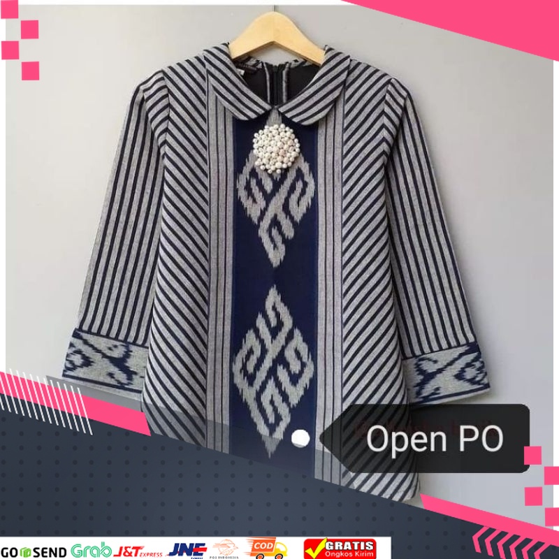 MOTIF BATIK BATU TERMURAH TERPOPULER /blouse tenun wanita lengan panjang - atasan tenun wanita