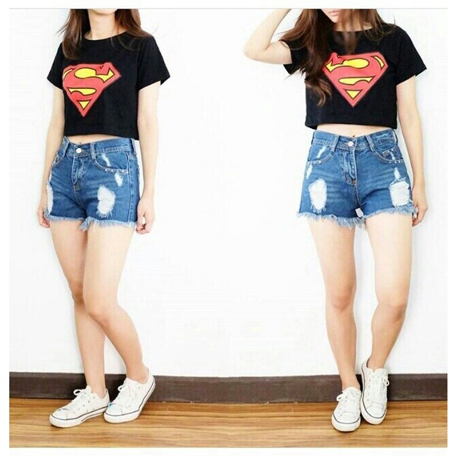 Kaos Crop Superman / Grosir Baju Kaos / Kaos Wanita / Kaos Murah