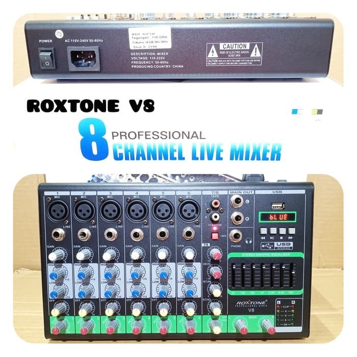 Mixer 8 Channel Roxtone V8 Provesional Live Mixing