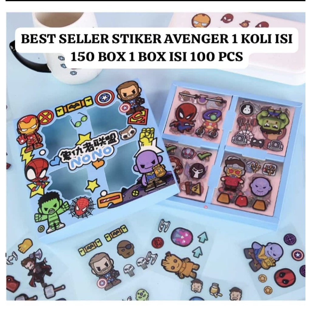 

Sticker Superhero Isi sudah Mix Motif Avengers Spiderman Ironman Per Box Isi 100 Lembar
