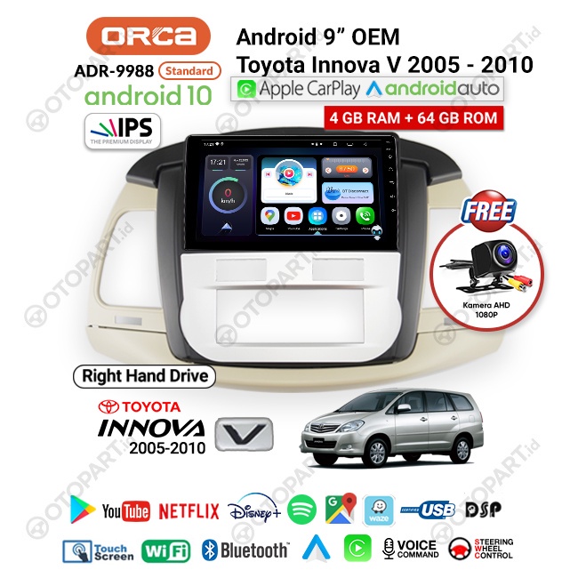 Head Unit TV Android 9″ inch OEM Toyota INNOVA Type V (2005-2010) ORCA