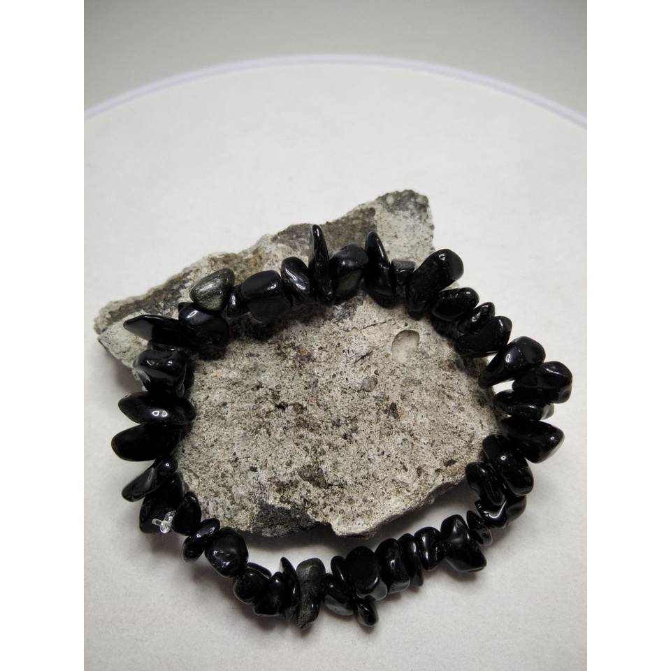 Wearmoura Gelang Batu Pecah/Gelang Black Tourmaline/White Tourmaline/Gelang Manik-Manik/Gelang Batu Kristal/Gelang Batu Kerikil