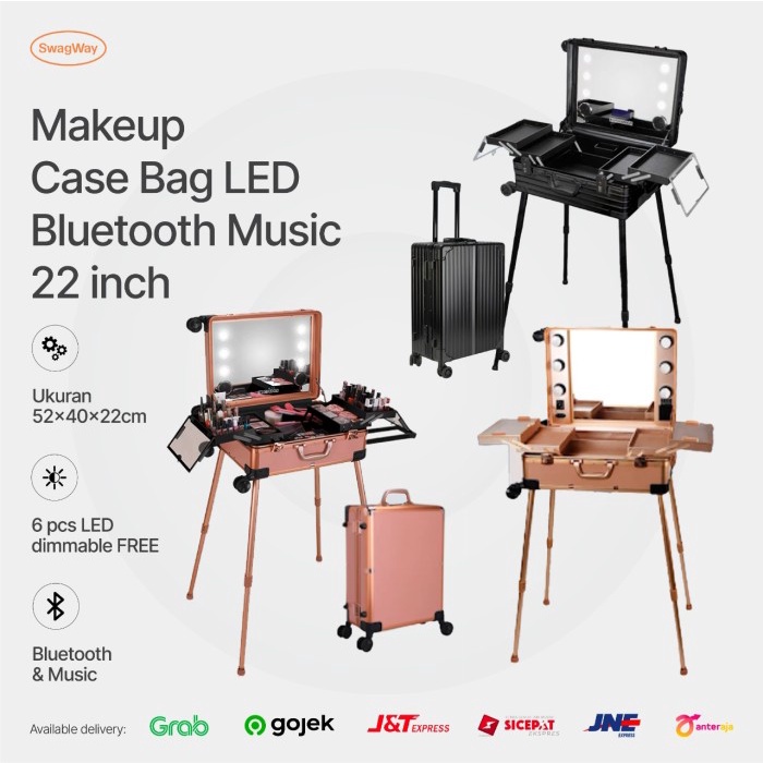 Anggit_ Beauty Case Tempat Makeup Koper Kotak Kosmetik LED Bluetooth Music - Hitam