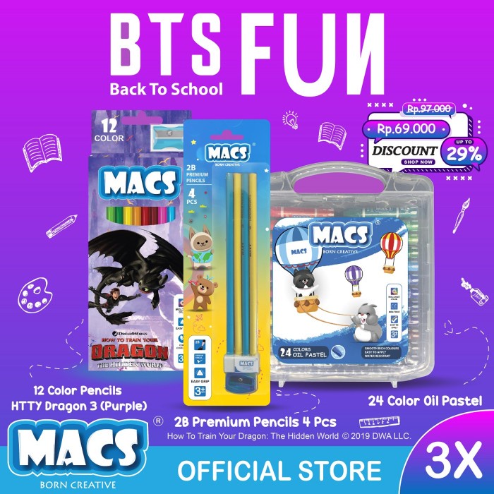 

ORI!! BTS Fun MACS Pensil 2B Pensil Warna Crayon