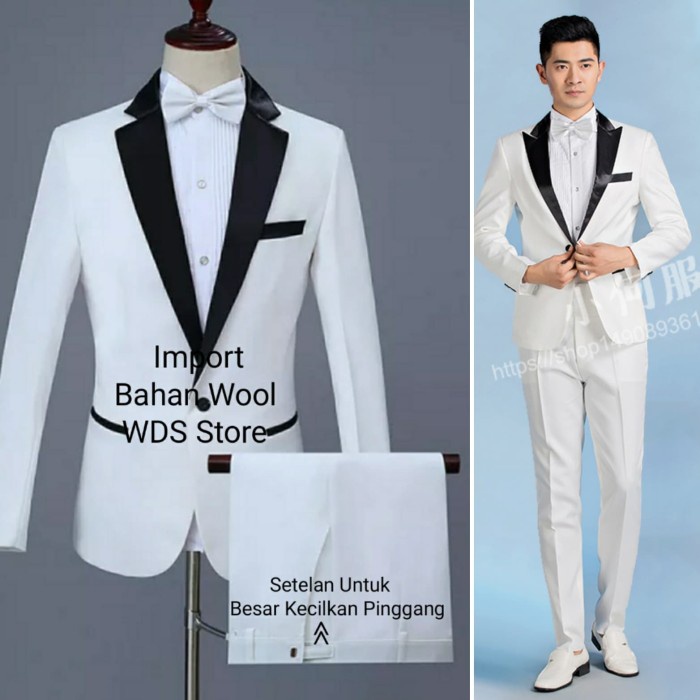 best -JSHP 01 Setelan Jas Formal Blazer Pengantin Pria Hitam Putih Import - Putih
