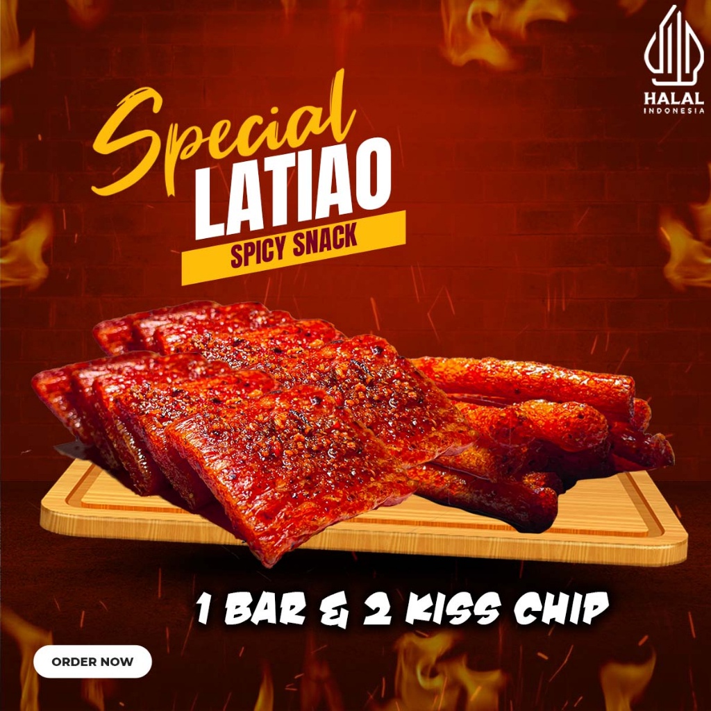 

[PACKAGE LATIAO] Bar (1 Pcs) + Kiss Chip (24 Pcs) | Cemilan Snack VEGETARIAN Gluten | HALAL | Pedas Sugar Free