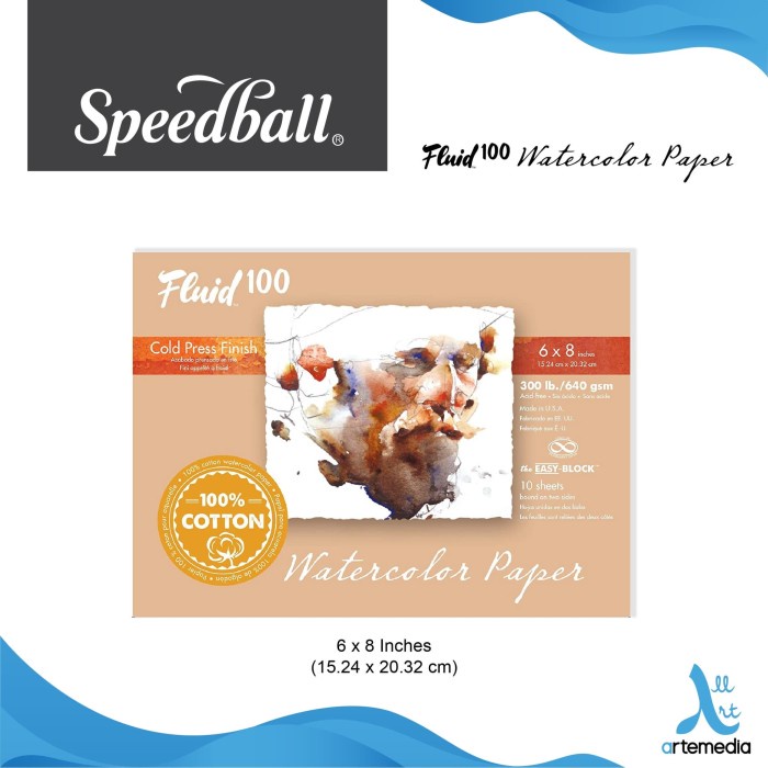 

Kertas Cat Air Fluid 100 Speedball 6'x8' Watercolor Paper Blocks - Hot Pressed, 300gsm