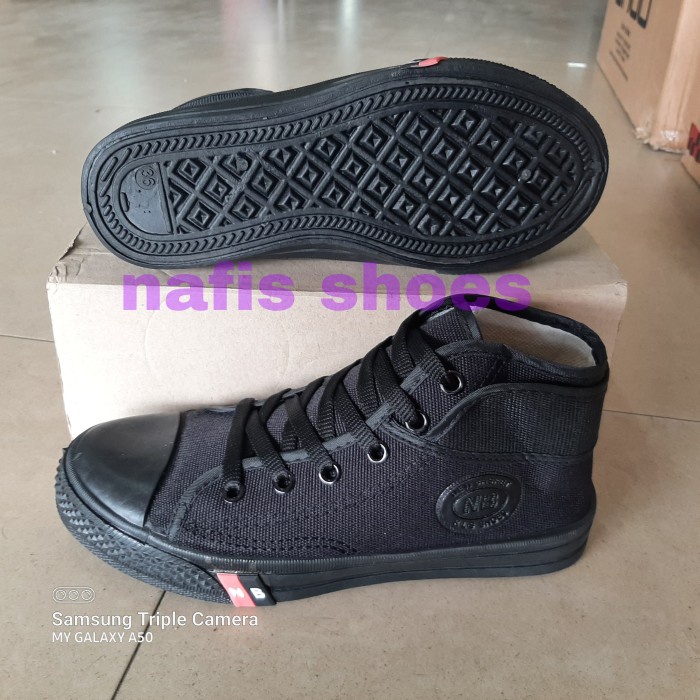 sepatu nb boot anak sekolah sd smp hitam polos unisex - bot tali hitam", 36