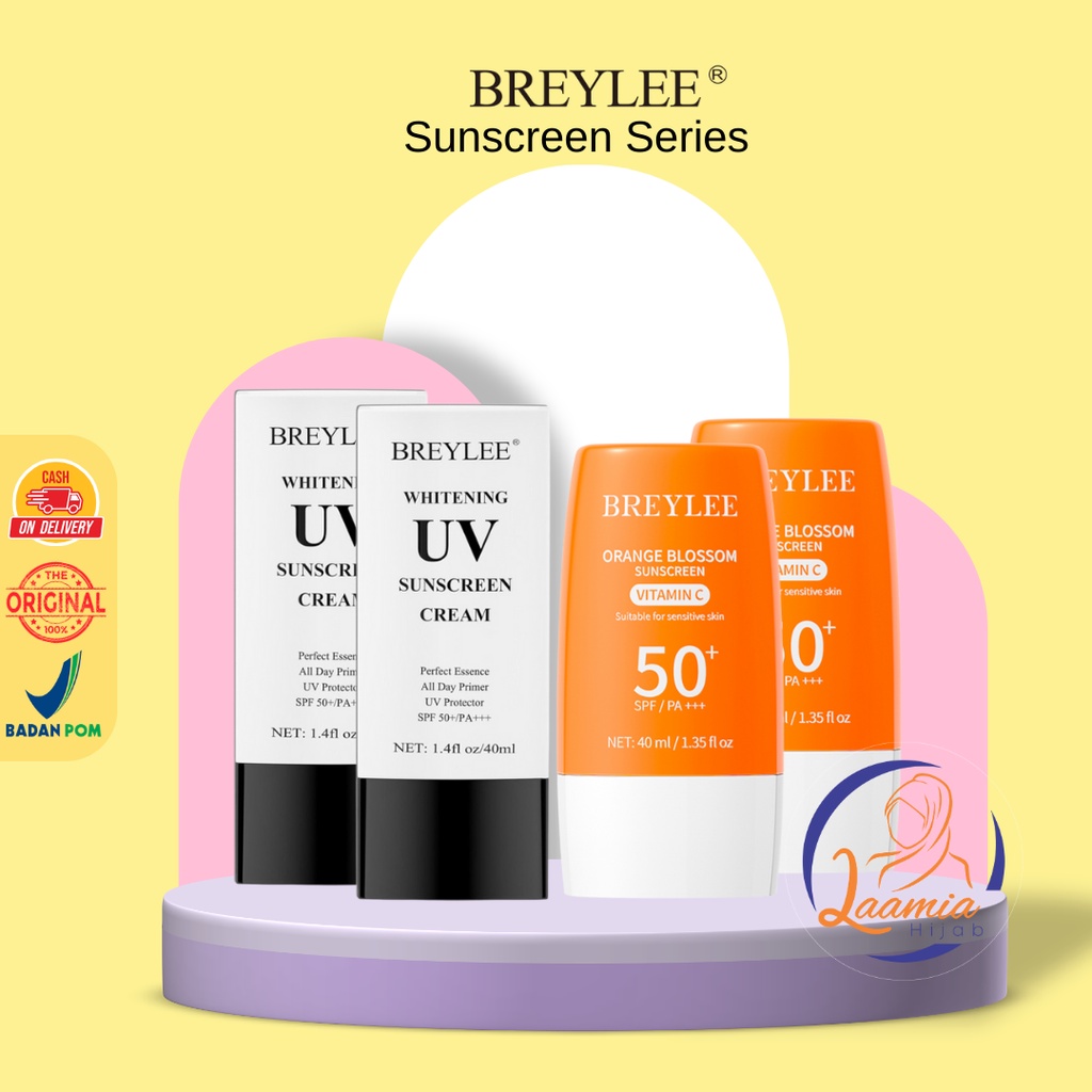 Laamiahijab BREYLEE Sunscreen UV Cream Whitening Orange Blossom Krim Tabir Surya SPF 50++ Sunblock Badan wajah 1.4floz/40ml
