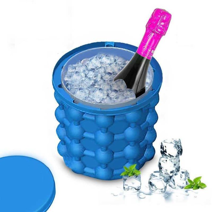Tempat Cetakan Es Batu Bulat Karet Silikon Dengan Penutup Biru