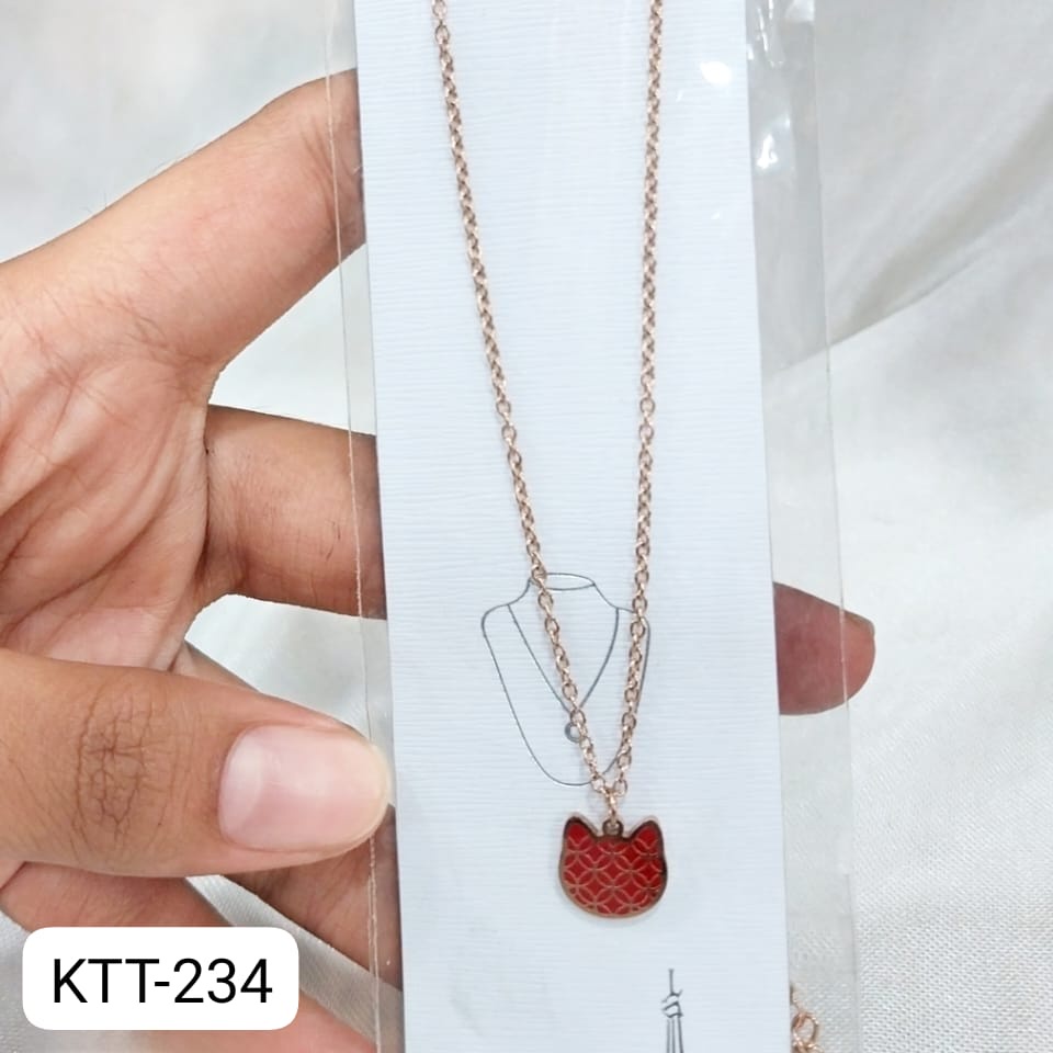 KALUNG TITANIUM RANTAI EMAS GOLD MOTIF KITTY MERAH / KALUNG PRIA WANITA ANAK DUNIA GELANG