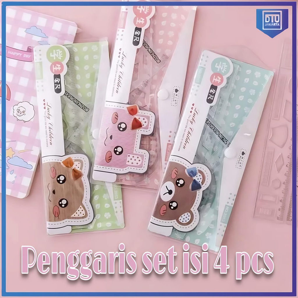 

[DTU] Penggaris Plastik Dompet Karakter 1 Set Isi 4 Pcs Moder Berbeda Ruler Fancy Garisan