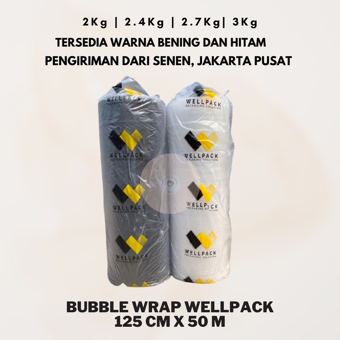 

Bubble Wrap Roll UKURAN 125CM X 50M - Hitam & Bening | WELLPACK - BENING, 2KG