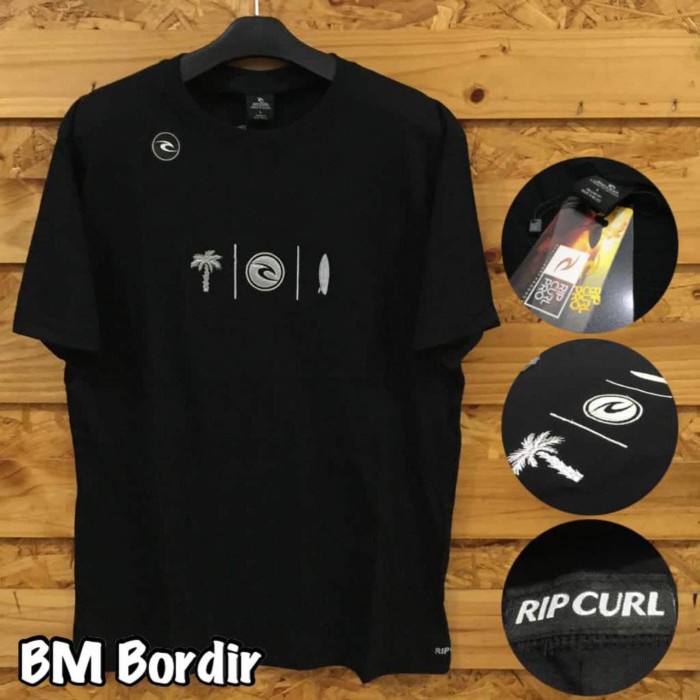 NEW KAOS PRIA BORDIR RIPCURL KAOS IMPORT PREMIUM KAOS PRIA DISTRO - RIPCURL HITAM, M
