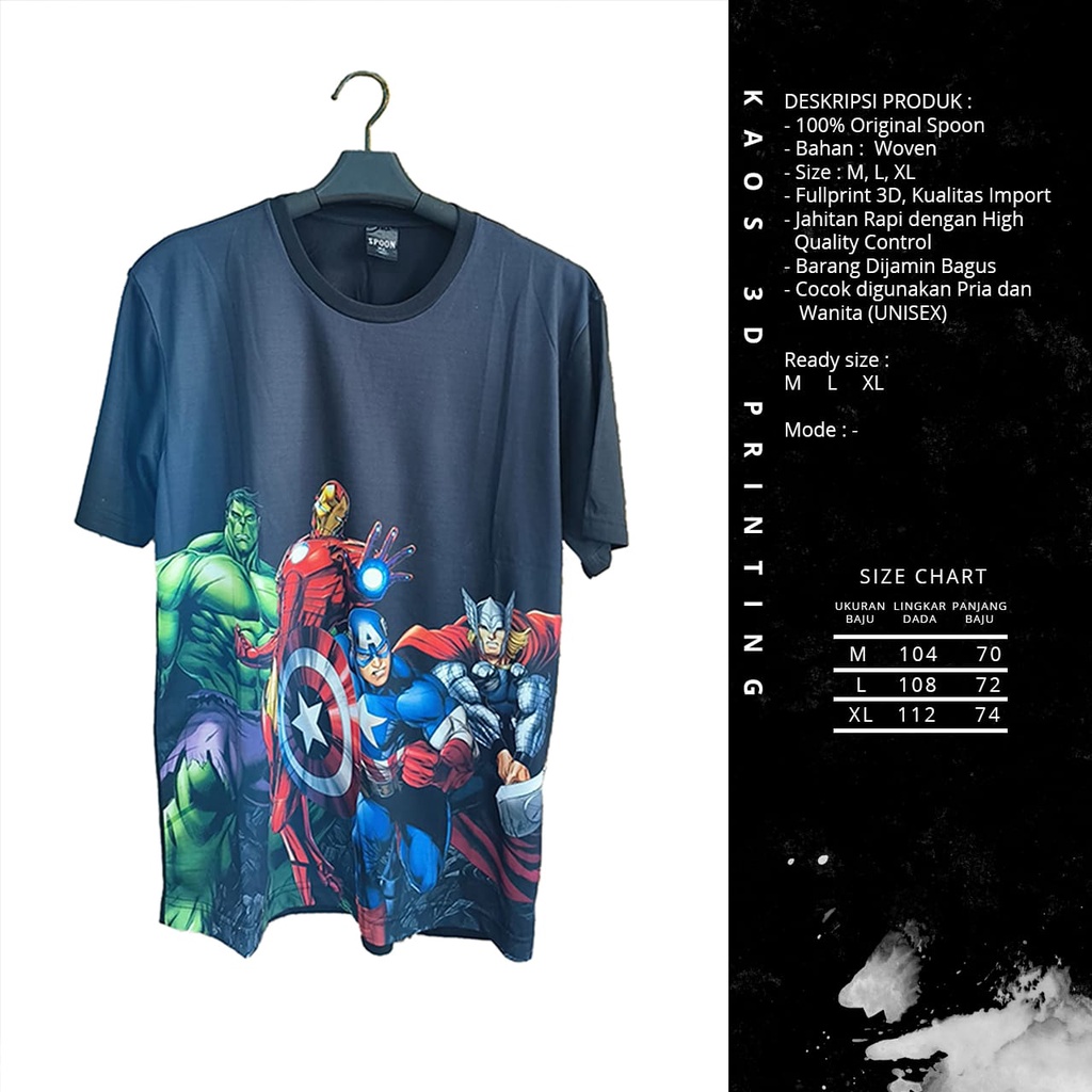 KAOS FULL PRINT SUBLIM DISTRO PRIA/WANITA MOTIF MARVEL