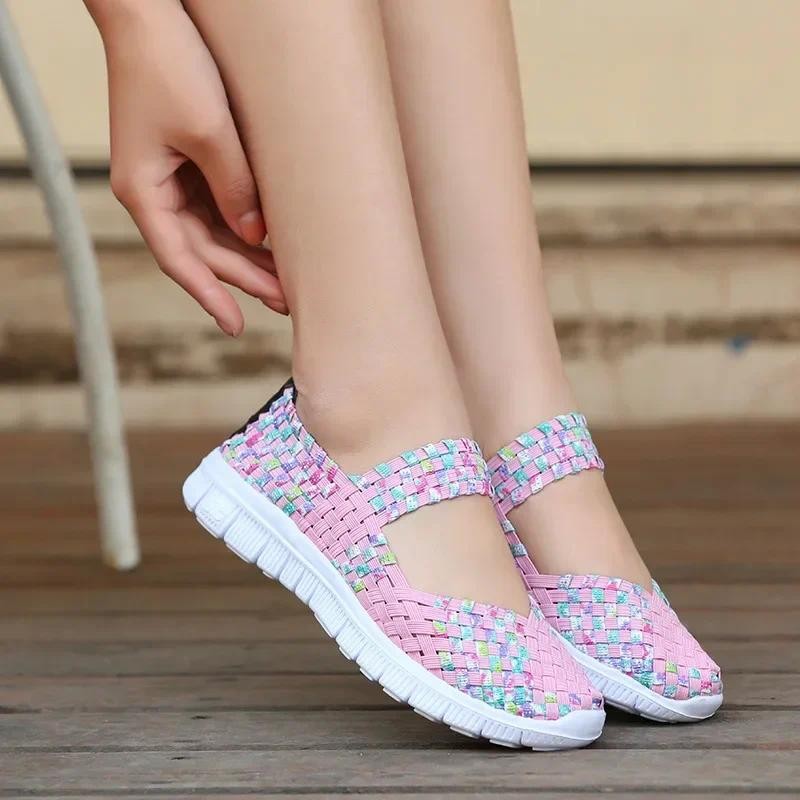 Plus Size Women Flat Shoes  Fashion Elastic Band Weave Shoes Women Comfort Flat Shoes Women Casual L