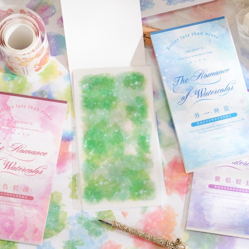 

[Gongjin[ 12 Lembar Sticker Cat Air The Romance of Watercolor TRW Stiker PET DIY Scrapbook Journaling