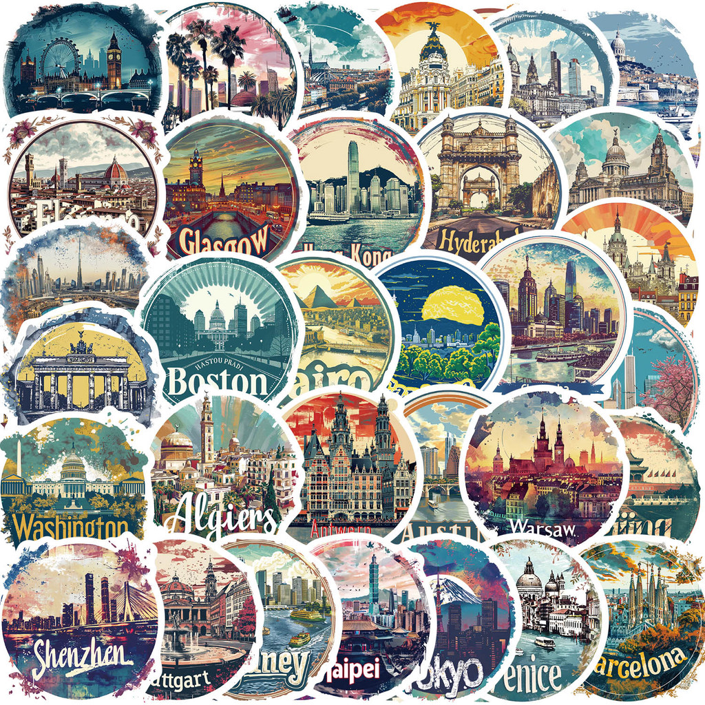 

50PCS City Collage Lee Designsca Graffiti Sticker Decorative Luggage Water Cup Phone Case Guitar Waterproof Decal Toy