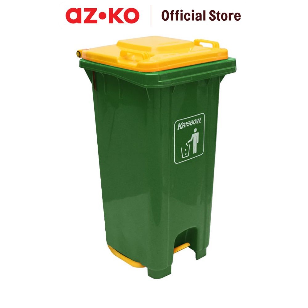 AZKO Krisbow 240 ltr Tempat Sampah Pedal Outdoor - Hijau Kuning Tong Sampah Wadah Pembuangan Alat Ke