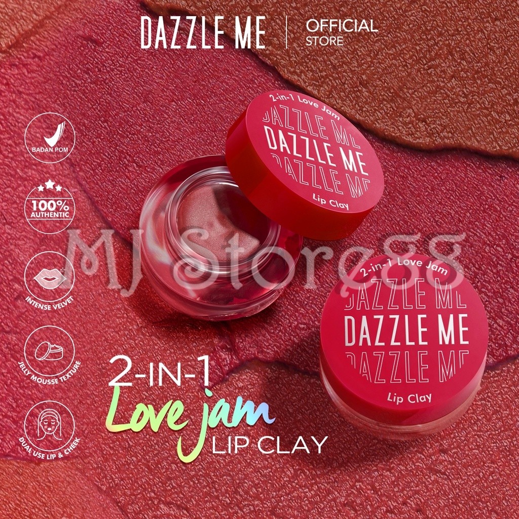 DAZZLE ME 2 in 1 Love Jam Lip Clay | Mousse Lipstik Cheek Blusher Velvety Matte Kosmetik Bibir - MJ