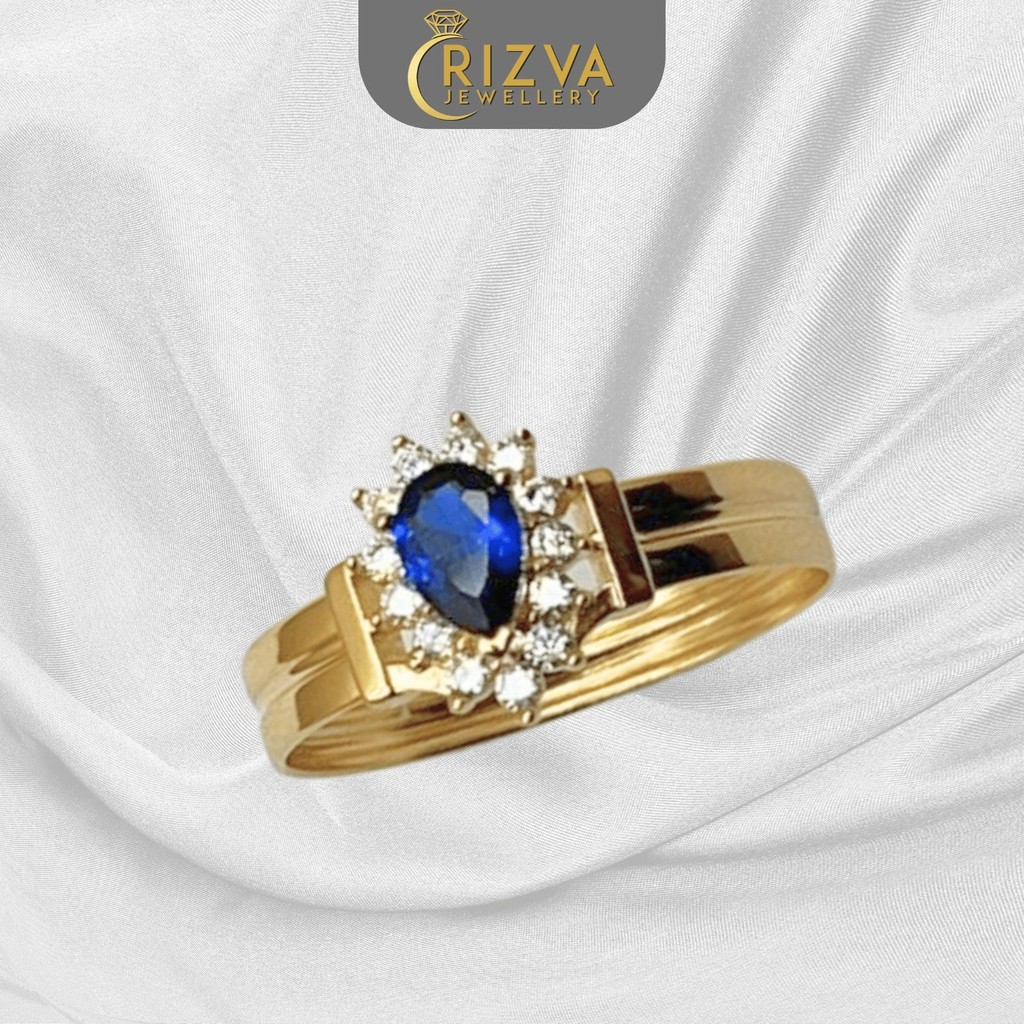 Cincin Emas Permata Warna Model Gombong Kadar 8K Gold Rizva Jewellery