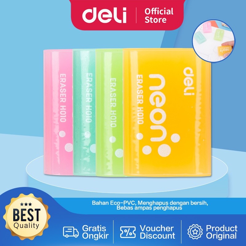 

Deli Penghapus Pensil Warna Neon bahan Eco-PVC kualitas bagus EH01000