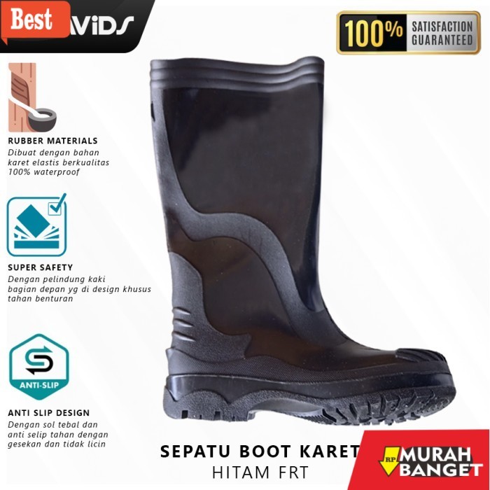 sepatu safety terbaik Sepatu Boot Karet Bot Safety Proyek Boots Pria Petani Panjang FRT HTM - 39