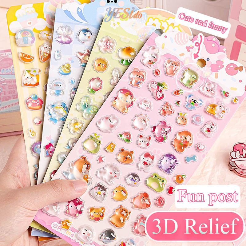 

COD Stiker Relief Stereo 3d Kartun Stiker Dekoratif Stiker Kristal Kartun Transparan Tahan Air Diy-YES