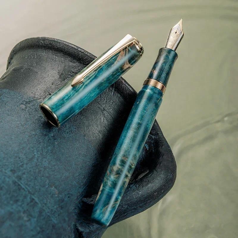

New Hongdian A7 Stable Wood Unique Texture Fountain Pen NO.6 Hand Polished Long Knife Nib Business Student Writing Gift Pen