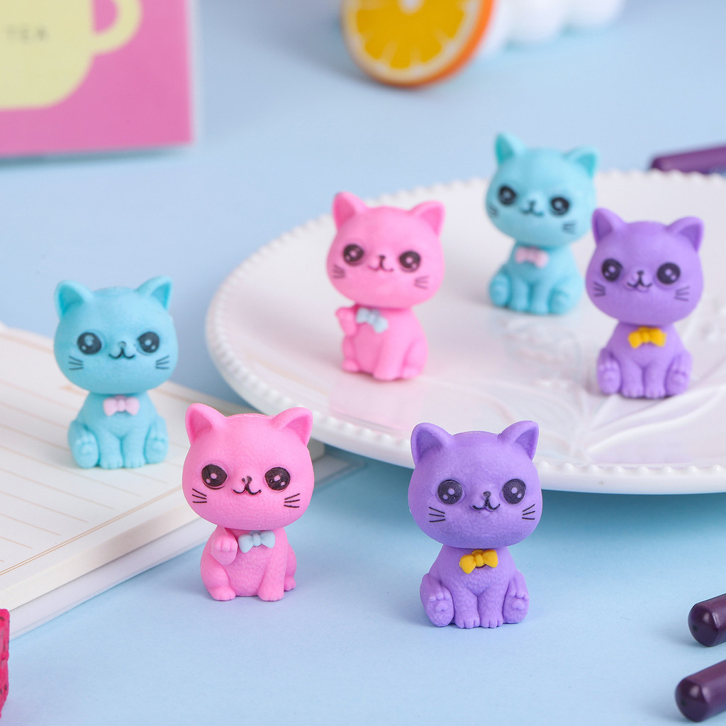 

3 Piece Cartoon Cute Cat Rubber Eraser Novelty Stationery