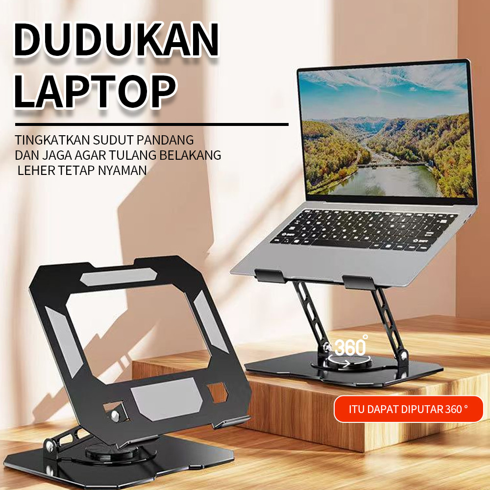 Lift Laptop Metal Stand Folding Rotary Plate Aluminium Cooling Foldable Adjustable 360 Degree Rotati