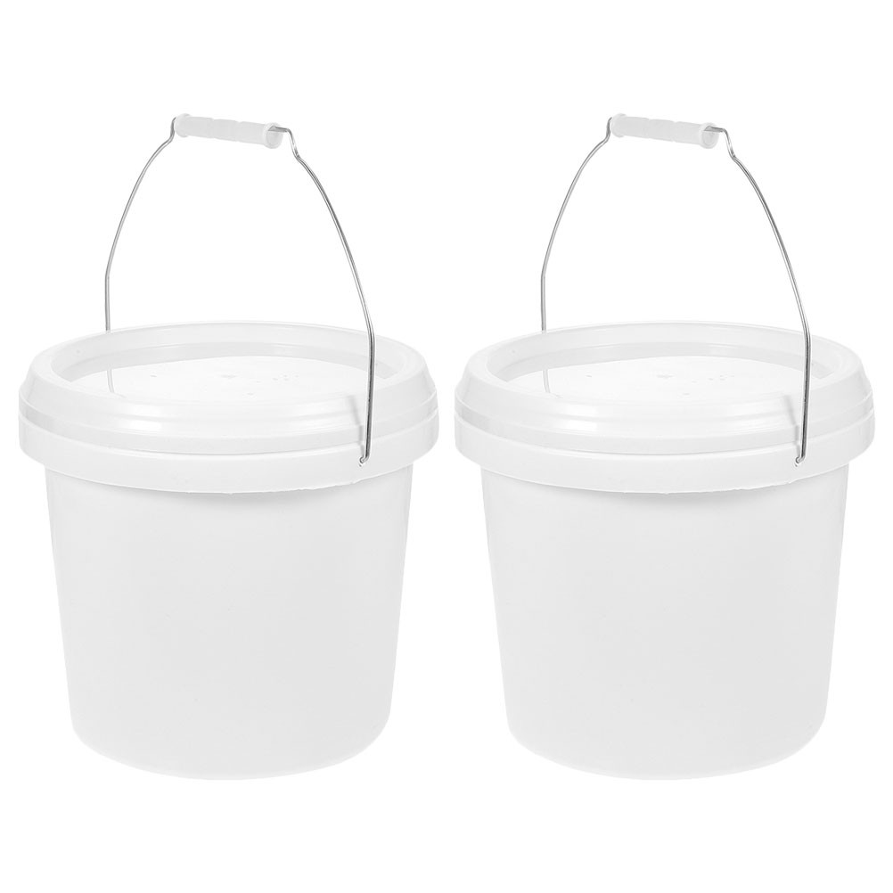 

2 Pcs White Pp Buckets Packaging Hand-held Round Paint Outdoor Iron Pigment Container