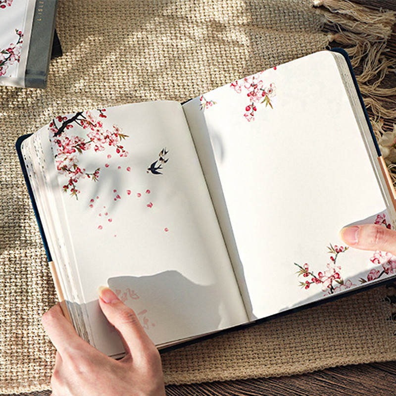 

Creative Colorful Page Notebook Chinese Style Hardcover Diary Books Weekly Planner Handbook Color Inside Page for Students