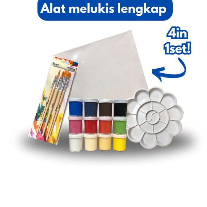 

Paket Melukis Lengkap 4 in 1 uk 20 x 20 cm kanvas palet kuas cat - 20 x 20 art-asia