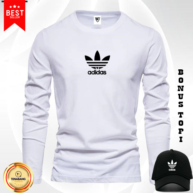 GRATIS TOPI.. Baju Kaos T-Shirt Pria Lengan Panjang Adidas Bunga Hitam /Kaos pendek / Kaos pria & Wa