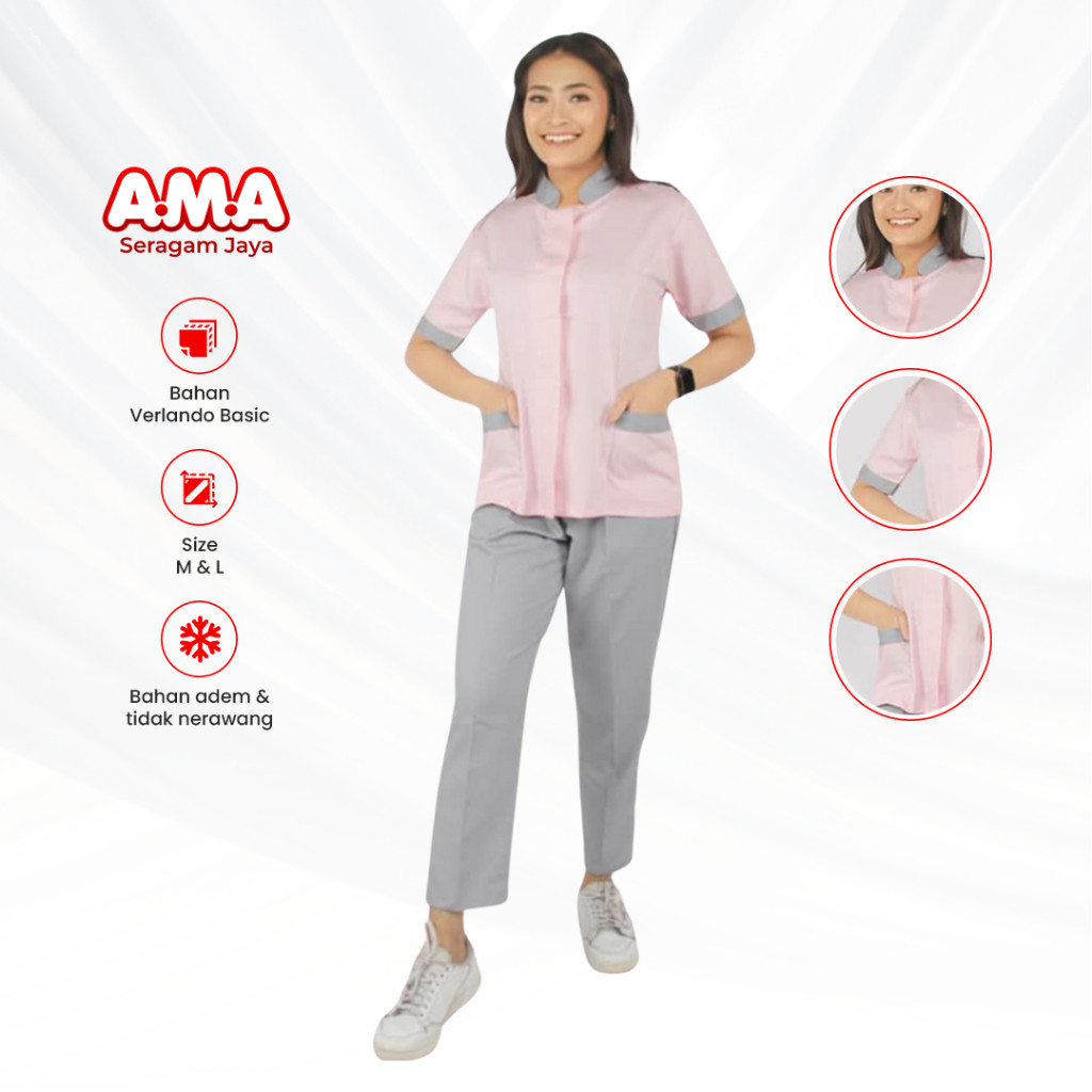 ABELZ.ID Baju Perawat Wanita Seragam Oka Jaga Dinas Medis Lengan Pendek Adem Size M L
