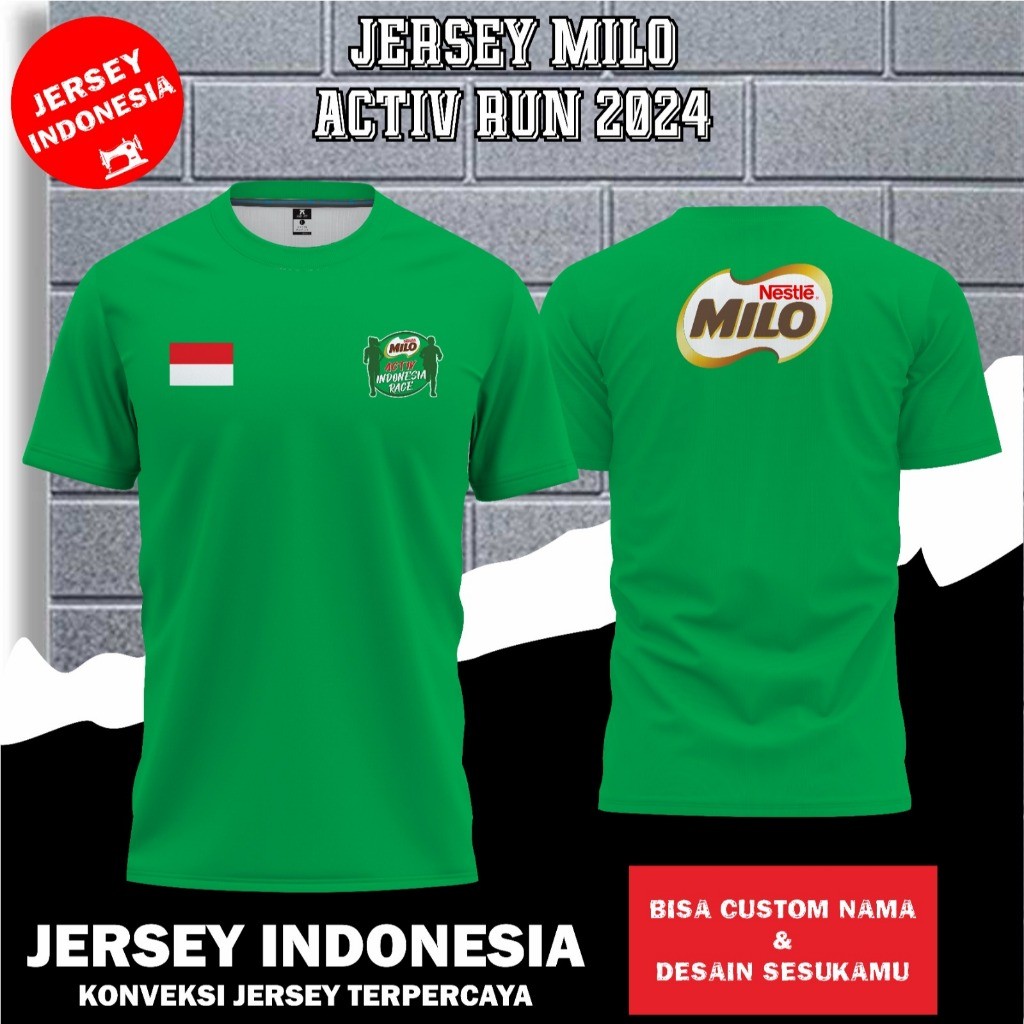 Baju Jersey RUNNING MILO ACTIV INDONEISA RACE 2024 Terbaru , Jersey Olahraga Berbahan DRYFIT Full Pr
