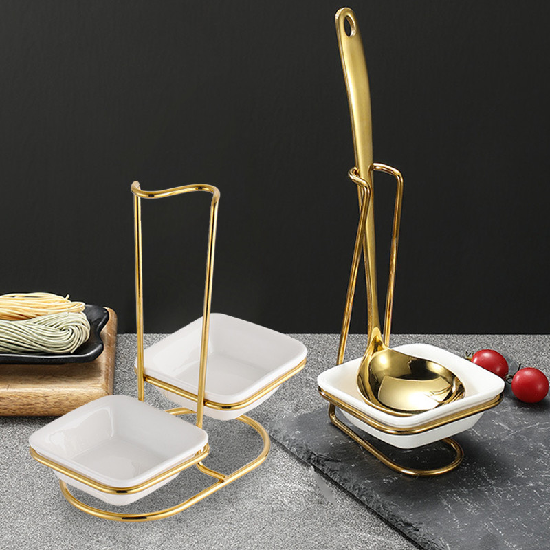 Stainless Steel Ladle Soup Holder with Ceramic Bowl - Ladle Stand & Spoon Holder