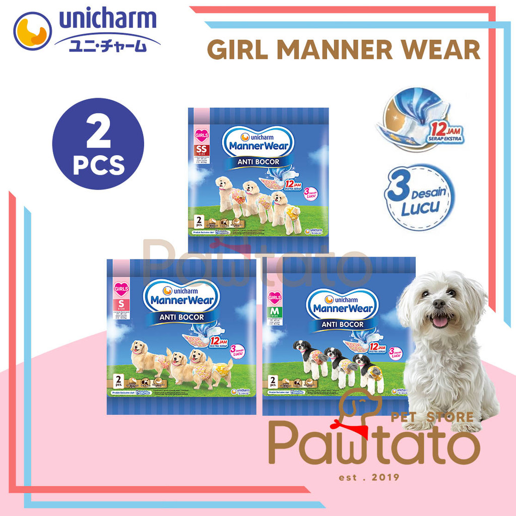 Popok Anjing Betina Unicharm Manner Wear Girl 2PCS Female Puppy Dog Belt Pipis Pee Darah Mens Premiu