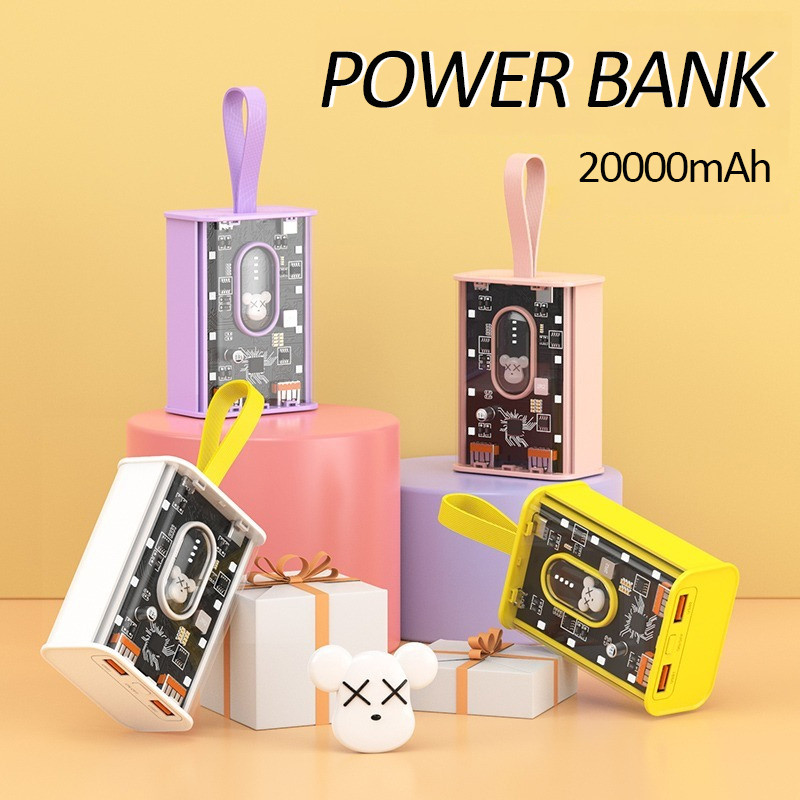 Powerbank 20000mAh Kapasitas Besar Bank Daya Transparan pawer bank original 100% ori  Dilengkapi den