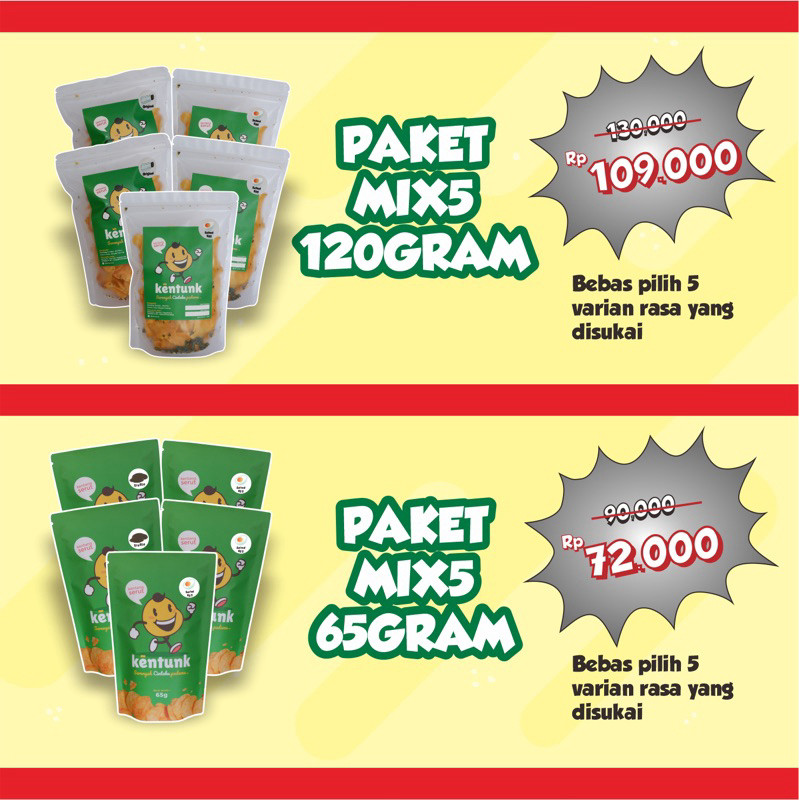 

KENTUNK MIX 5 Keripik Kentang Serut Paket Hemat Cemilan Keluarga