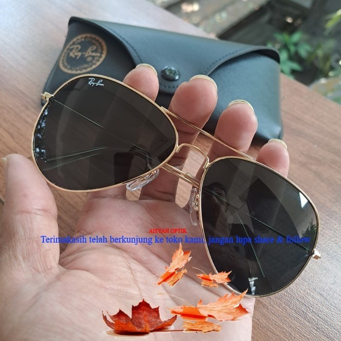 kacamata rayban aviator frame kuning kaca hitam sz 62