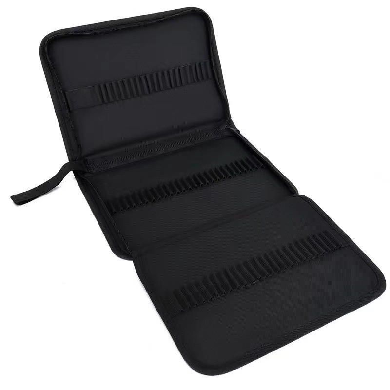 

36/48/72/120 Hole Folding Zipper Black Canvas Bag Marker Pens Special Pencil Bag Large Capacity Storage Bag Student Stationery